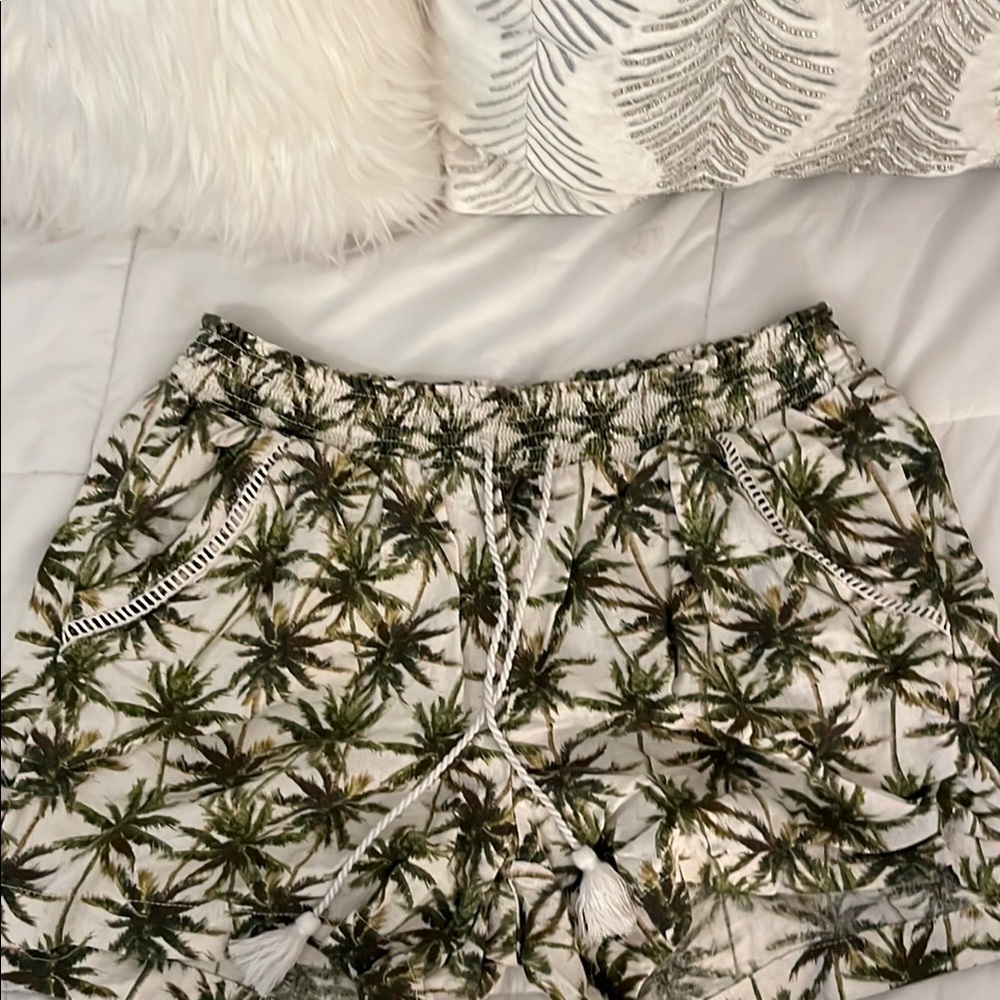 Briggs New York Green and White Cargo Shorts with Palm Tree Design